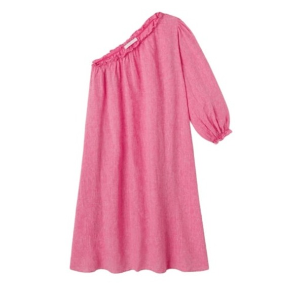 Lake Milly Linen One Shoulder Midi Dress Zinnia Pink XL - Picture 4 of 8